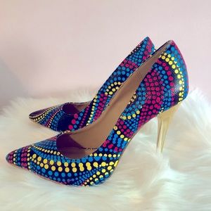 Multicolored Polka Dot Leather Pumps